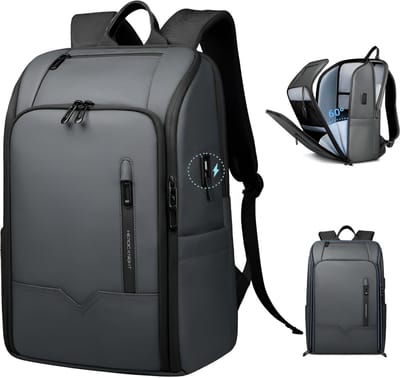 CarryQuest® - Reisdagrugzak - USB Duurzame Heren Rugzak - Werkaktentas - Grote Capaciteit + Waterbestendig + Slimme Opbergruimte - Grijs