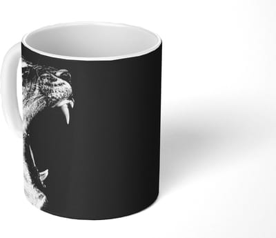 Mok - Koffiemok - Dieren - Leeuw - Zwart - Wit - Portret - Mokken - 350 ML - Beker - Koffiemokken - Theemok