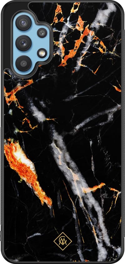 Casimoda® hoesje - Geschikt voor Samsung Galaxy A32 5G - Marmer Zwart Oranje - Zwart TPU Backcover - Marmer - Zwart