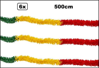 6x PVC folie draai guirlande rood/geel/groen stroken 500cm - Carnaval thema feest evenement optocht