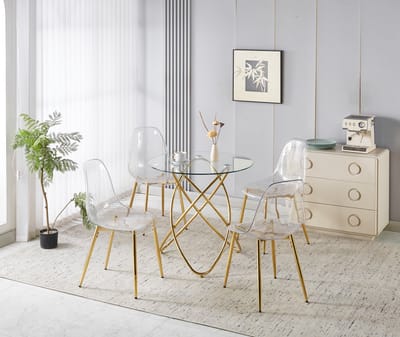 STILVORA Eetkamerset - 5 Delig Met 1 Tafel En 4 Fluwelen Stoelen - Voor Eethoek Of Woonruimte - Metaal - Goudkleurig