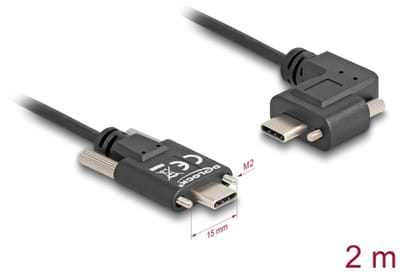 Delock USB 2.0 Cable USB Type-C™ male with screws to USB Type-C™ male with screws angled left / right PD 3.0 60 W 2 m