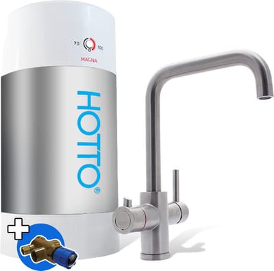 HOTTO - Kokendwaterkraan - Kraan - 3-in-1 kraan - Combi 8 Liter - Quadro RVS - Inlaatcombinatie - Mengventiel