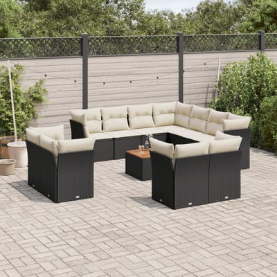 vidaXL - 12-delige - Loungeset - met - kussens - poly - rattan - zwart