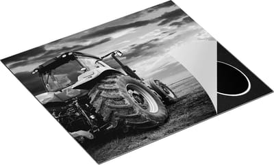 Chefcare Inductie Beschermer Tractor bij Zonsondergang - Trekker - Zwart Wit - 60x50 cm - Afdekplaat Inductie - Kookplaat Beschermer - Inductie Mat