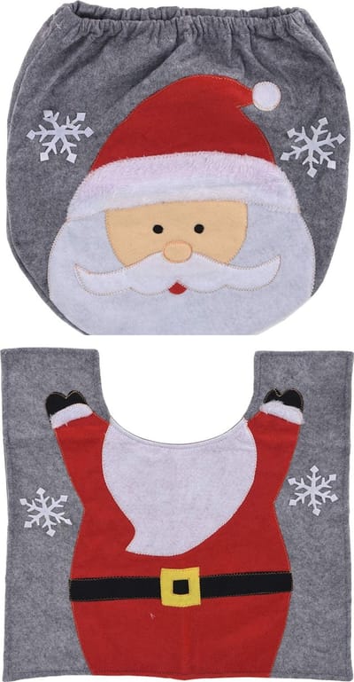 Dailygoods- Stoelbekleding 2-delige set - Toiletstoelhoes - Tapijt - Kerstdesign - Grappige decoratie - Vilt 100% polyester - Toiletdecoratie