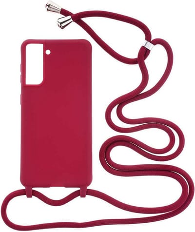 Shop4 - Samsung Galaxy S21 Hoesje - Zachte Back Case met Koord Mat Donker Rood