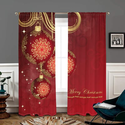 2 stuks, rode klassieke kerstbalgordijnen - 30% verduisterend - geschikt voor woonkamer, slaapkamer, keuken, huisdecoratie W150CM H166CM&Rod pocket brown