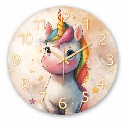 Vavida Klok - Unicorn - Ø 30 cm - Analoog - Wandklok - Regenboog - Eenhoorn - Meisjeskamer - Decoratie