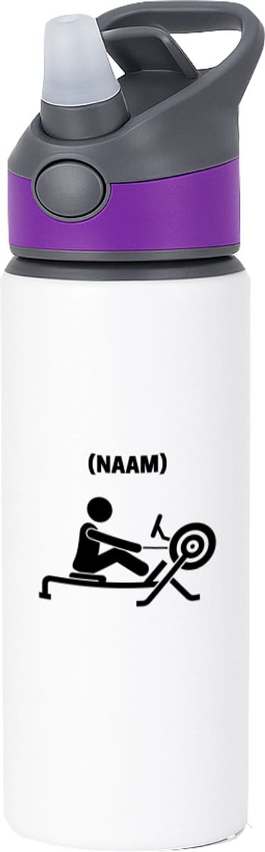 Hacebo® - Roeien met eigen naam waterfles met rietje paars - Sport - Roeiers - Sport - water fles - 650ML