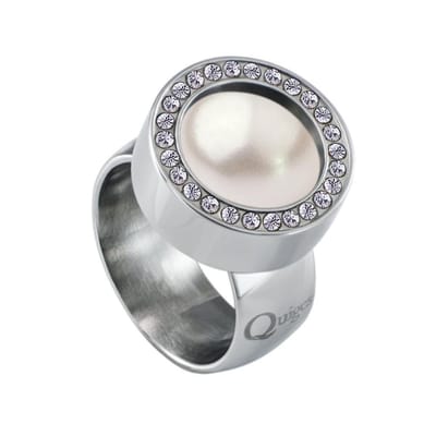 Quiges RVS Schroefsysteem Zirkonia Ring Zilverkleurig 16mm met Verwisselbare 12mm Mini Munt - SLSRS48916