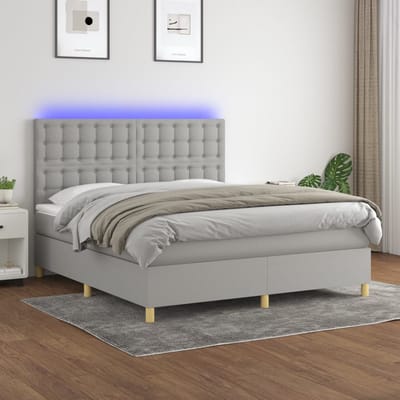 vidaXL - Boxspring - met - matras - en - LED - stof - lichtgrijs - 160x200 - cm