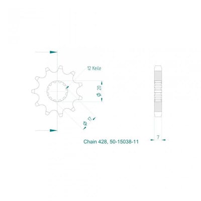 Pignon sortie de boite Esjot pour moto Sherco 50 SM-T RS 11 dents pas 428