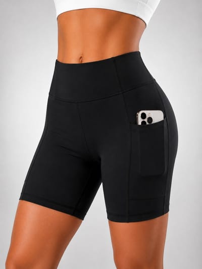 SparkNine Rebel fitness short - korte sportbroek met zakken - S - zwart - hoge taille - sport - telefoonzak - squatproof - niet doorschijnend