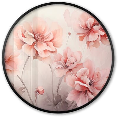 Poster in lijst Rond - Fotolijst 60x60 cm - Posters - Bloemen - Roze - Kunst - Abstract - Aquarel - Ronde posterlijst zwart - Decoratie - Wanddecoratie woonkamer - Muurdecoratie slaapkamer