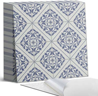 Coloray Plaktegels - Patroon met bloemmotieven Zelfklevende Tegels - 20 cm x 20 cm - Blauw Plaktegels - 20 stuks - Vierkant PVC Tegels - Plaktegels Badkamer - Plaktegels Vloer - Vinyl Tegels - Wandtegel Zelfklevend