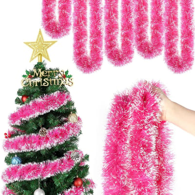 Dailygoods- Kerstslinger 6 x 2 m - Roze Klatergoud - Dennenslinger - Kerstdecoratie - PVC - Duurzaam en Veilig