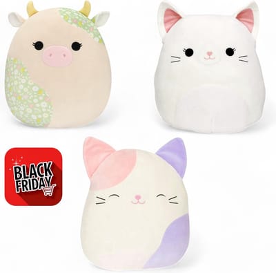 Klikkopers® - 3 Kawaii knuffels - 18 cm tot 22 cm - Squish Knuffel - Knuffel Koe - Knuffel Kat - Knuffel Axolotl - Voordeel Pakket