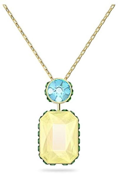 Multicolored Octagon Cut Crystal Necklace with Gold Coloured Top Coat
