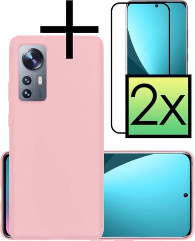 Hoesje - Met 2x Screenprotector - Geschikt voor Xiaomi 12 - Sterk & Shockproof - Back Cover - Siliconen Case - Telefoon Hoes - Roze