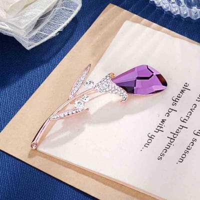 Kristallen Tulp Bloem Designer Broche Strass Elegante Vrouwen Sieraden Fijn Cadeau Vrouw white