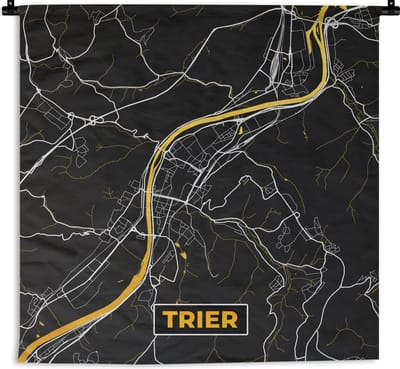 Wandkleed - Wanddoek - Black and Gold – Stadskaart – Trier – Duitsland – Plattegrond – Kaart - 180x180 cm - Wandtapijt