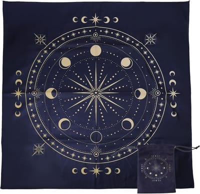 Tarotkleed Set met Tas - Zwart Fluweel Duistere Waarzeggerij Maan & Sterren - Inclusief Kaartentas voor Tarot en Wicca