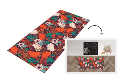 Keukenloper - Loper keuken - Bloemen - Herfst - Patroon - 120x50 cm - Keukenloper vinyl