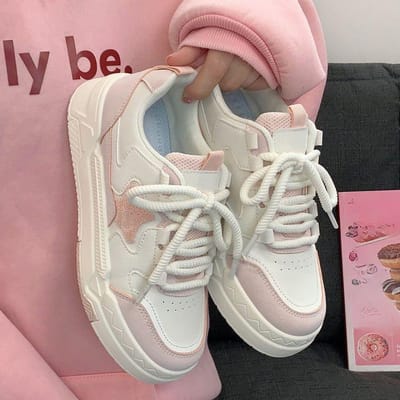 Melk Blauwe Ster Kleine Witte Schoenen Dames Lente Nieuw Dikke Zool Veelzijdig Ins Trendy Student Casual Board Schoenen 38 white