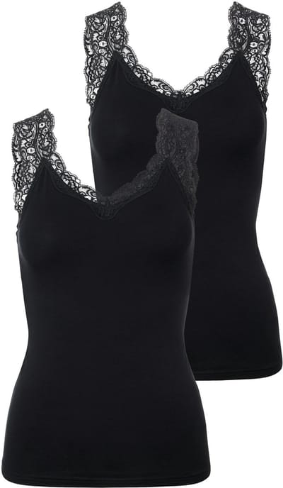 2-Pack dames hemd kant - Lace Top - Barbera - Maat XS zwart - Zwart / XS