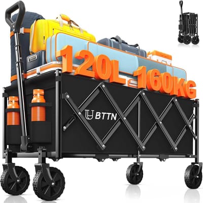Inklapbare bolderkar 120 liter – 160 kg draagvermogen – opvouwbare handwagen met stille wielen voor tuin, camping, winkelen en picknick