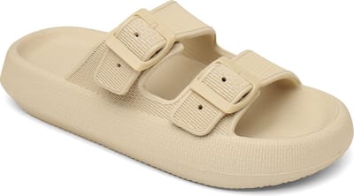 Geweo Slippers - Badslippers met Gesp - Wandelsandalen Strandschoenen - Verstelbaar Zacht Straps - Dames - Khaki - Maat 3536