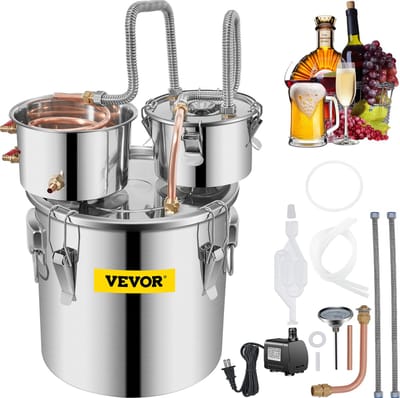 VEVOR Moonshine Still Distiller 32 L Alcohol Distiller Moonshine Still 46 X 47 X 47 Cm Moonshine Wijn Still Distiller Gemaakt Van Roestvrij Staal En Rood Koper Voor Het Distilleren Van Fruitwijn, Enz