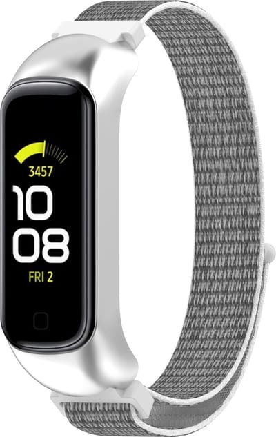 By Qubix - Compatible Samsung bandje - Nylon sport loop band - Wit / grijs - Geschikt voor Samsung Galaxy Fit 2