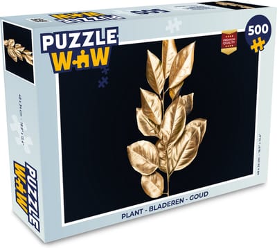 Puzzel Plant - Bladeren - Goud - Zwart - Luxe - Legpuzzel - Puzzel 500 stukjes