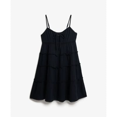 Superdry Cheesecloth Tiered Mini Mouwloze Korte Jurk Blauw,Zwart L Vrouw