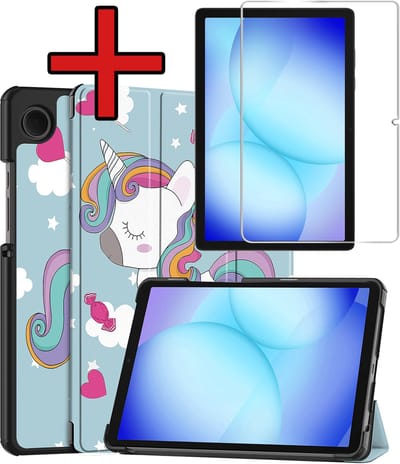 Hoesje - Geschikt voor Samsung Galaxy Tab A11 Plus / A9 Plus - Met Screenprotector - Hardcover Book Case - Trifold Bookcase Hoes - Hard Cover - Tablethoes - Eenhoorn