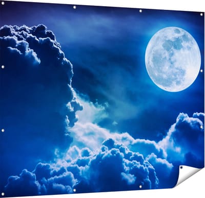 Gards Tuinposter Volle Maan bij Wolken - 150x120 cm - Tuindoek - Tuindecoratie - Wanddecoratie buiten - Tuinschilderij