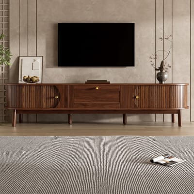 MODFU TV-Meubel - Met Opbergruimte - Afgeronde Hoeken - Modern - Voor Woonkamer - MDF - Walnoot - 170 X 39,5 X 38 Cm