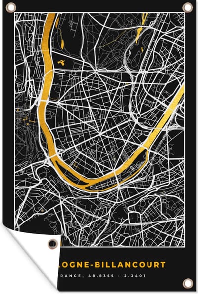 Muurdecoratie Kaart - Plattegrond - Boulogne-Billancourt - Stadskaart - Frankrijk - 120x180 cm - Tuinposter - Tuindoek