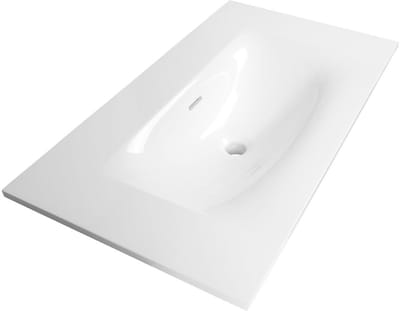 Brauer Glacier Wastafel - 80 cm - met 1 Spoelbak en 0 Kraangaten - Fine Stone Hoogglans Wit