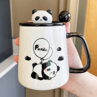 Mok met deksel en lepel 2025 nieuwe vrouwelijke panda mok souvenir keramische waterbeker koffiemok 301-400ml
