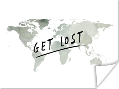 Wanddecoratie - Wereldkaart - Grijs - Wit - 120x90 cm - Poster