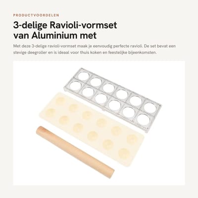 Dailygoods- Ravioli Maker 12 Gaten - Aluminiumlegering - Deegroller - Duurzaam Gereedschap - Thuis Koken - Mooie Presentatie - Pastamaker