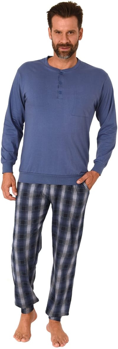 Herenpyjama met manchetten en geruite jersey broek - ook in oversize