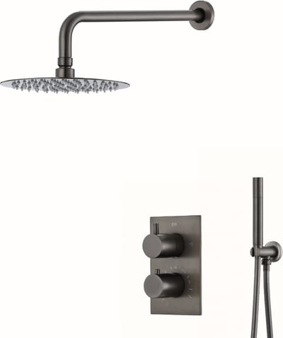 WEBO Atlanta regendoucheset - Inbouw - Gun Metal - Doucheset - 25cm - Stortdouche - Complete doucheset - Handdouche