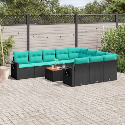 vidaXL - 11-delige - tuinbankset - met - kussens, - zwart - polyrotan