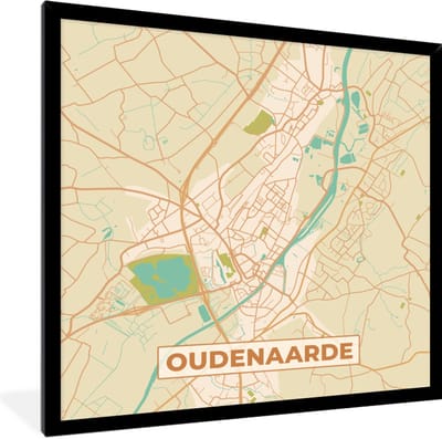 Fotolijst incl. Poster - Kaart - Plattegrond - Oudenaarde - Stadskaart - Vintage - 40x40 cm - Posterlijst