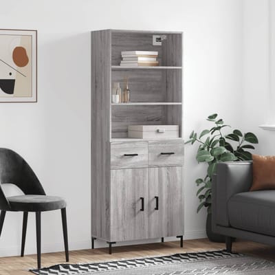 vidaXL - Hoge - kast - 69,5x34x180 - cm - bewerkt - hout - grijs - sonoma - eikenkleurig