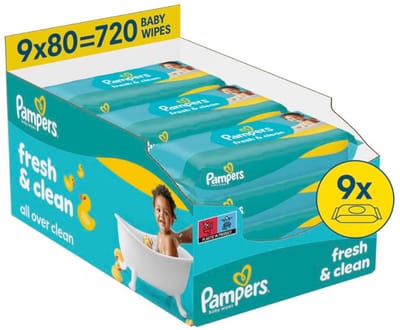 Pampers - Fresh & Clean Babydoekjes - 9 x 80 = 720 babydoekjes - Volume Deal